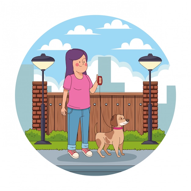 Teenager in the city cartoon round icon