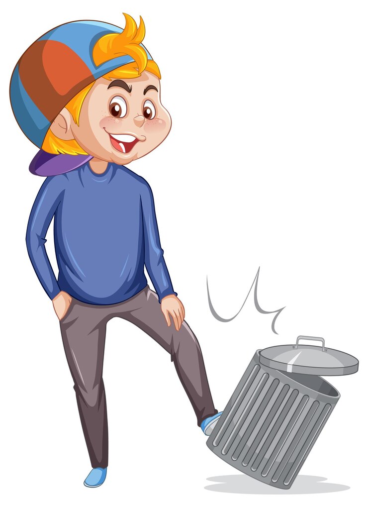 मुफ़्त वेक्टर teenager kicking a trash can on a white background