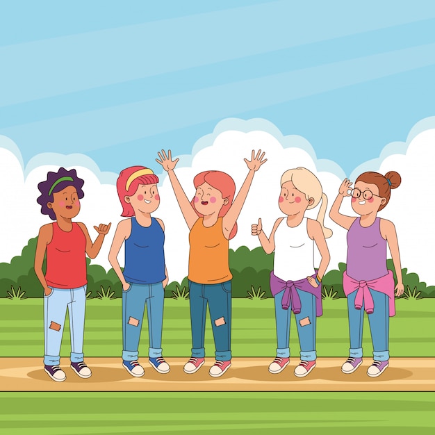 Free vector teenagers friends in the park cartoons