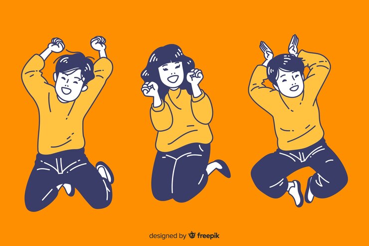 Free Vector teenagers jumping in korean drawing style
