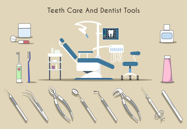 Free vector teeth care and dentist tools set