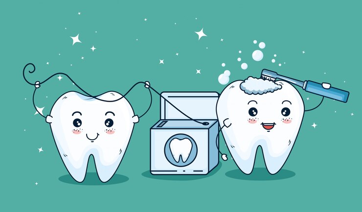 Free Vector teeth care treatment with toothbrush and dental floss
