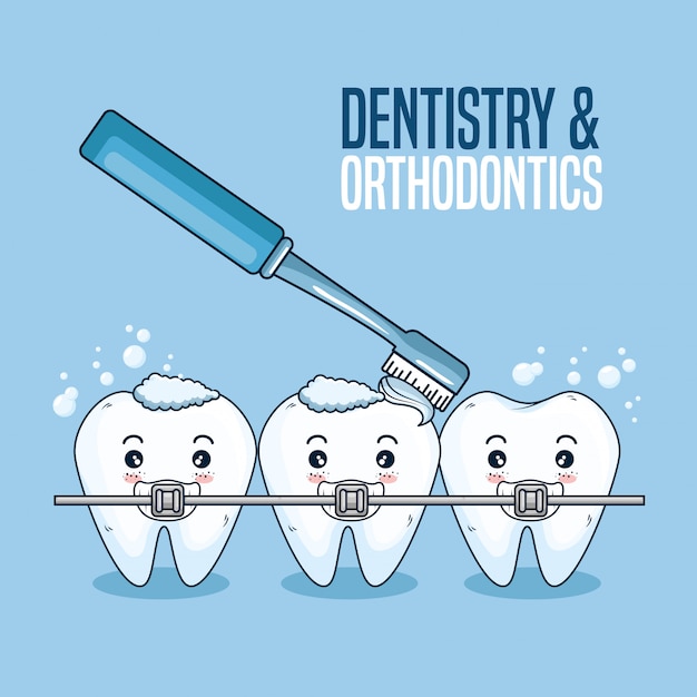 Vettore gratuito cura dei denti con strumento ortodontico e spazzolino da denti