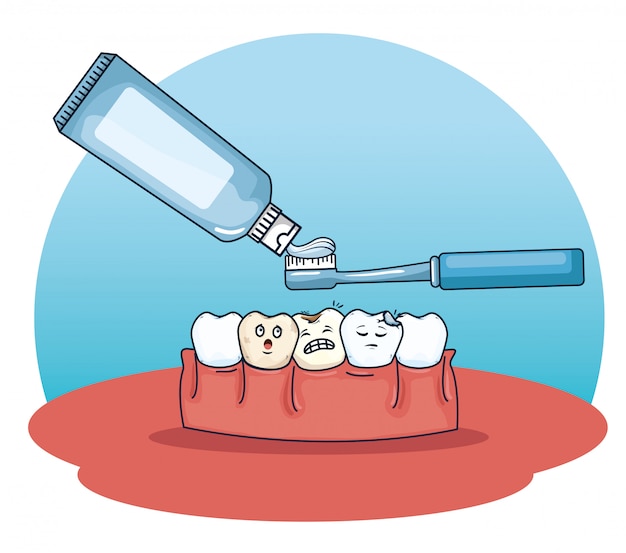 Cura dei denti con dentifricio e spazzolino