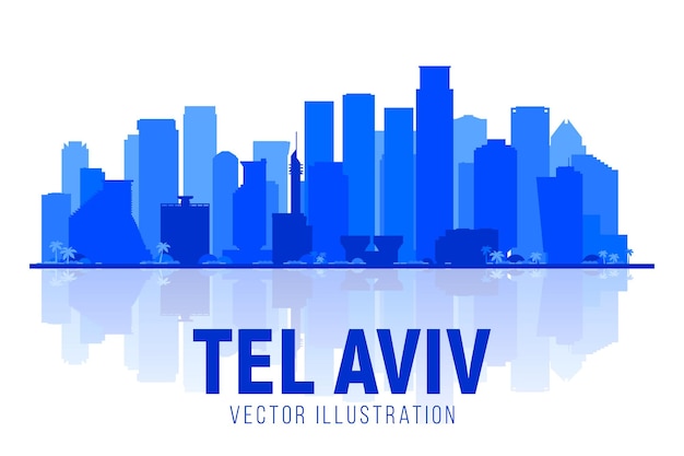 Vettore gratuito orizzonte della siluetta della città di tel aviv israele su sfondo bianco illustrazione vettoriale viaggi d'affari e concetto di turismo con edifici moderni immagine per il sito web banner di presentazione