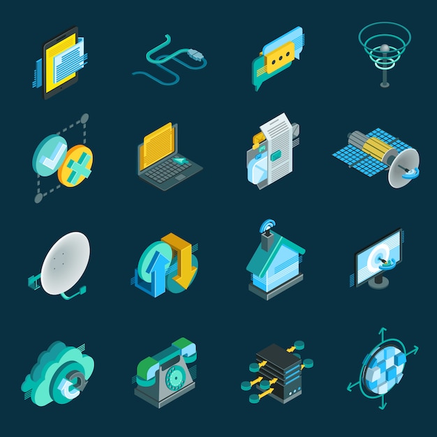 Telecommunication Isometric Icons Set 