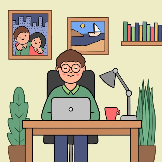 Telecommuting концепция с человеком дома