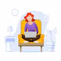 Бесплатное векторное изображение telecommuting концепция с женщиной у себя дома