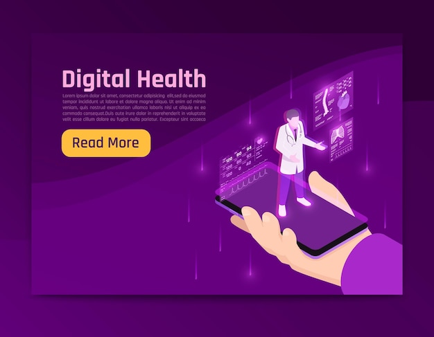 Free vector telemedicine digital health glow isometric illustration