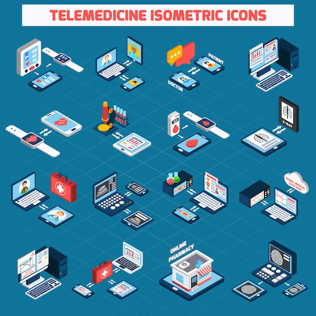 Set di icone isometriche di telemedicina