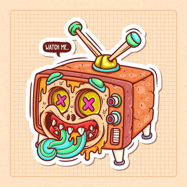 Vettore gratuito illustrazione disegnata a mano di doodle di vettore di colore del mostro della televisione