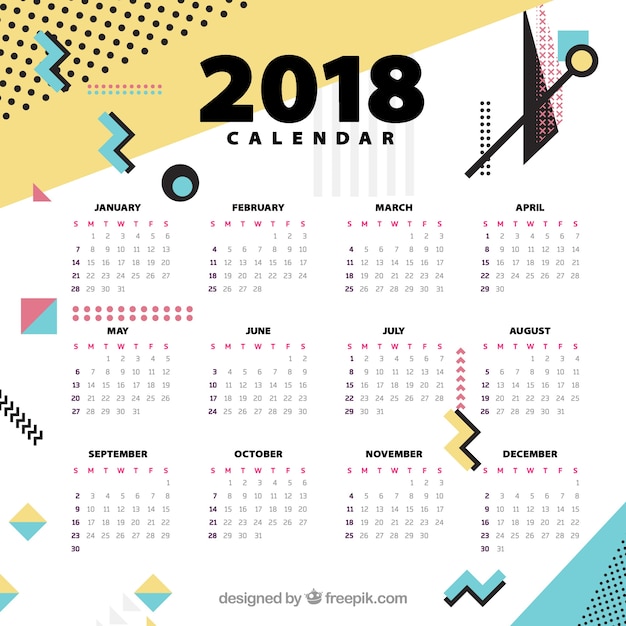 Template of 2018 calendar