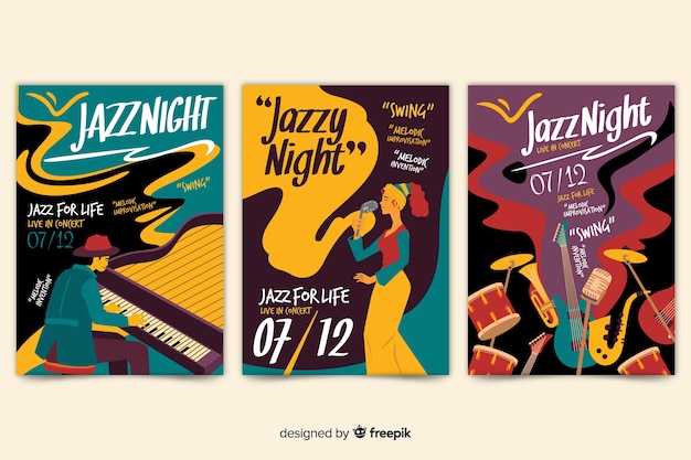 Free vector template abstract hand drawn jazz poster