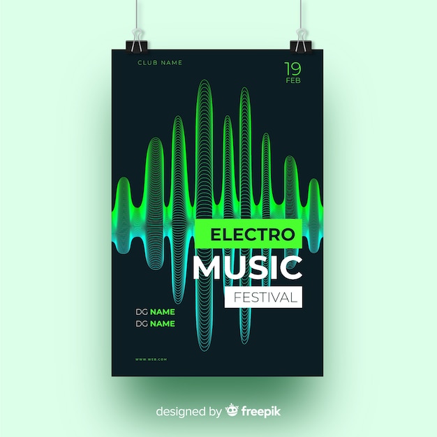 Free vector template abstract music poster with waves