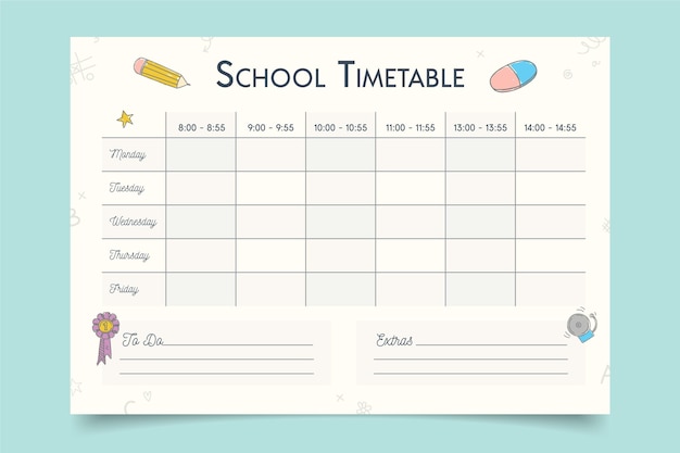 Template for back to school timetable