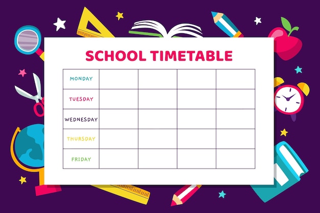 Free vector template for back to school timetable