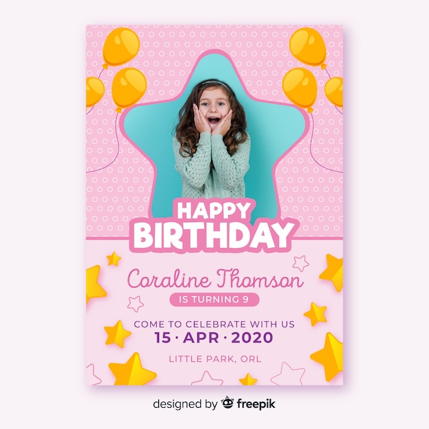 Free vector template birthday invitation for children