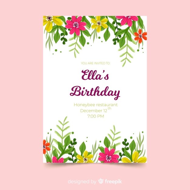 Free vector template birthday invitation floral