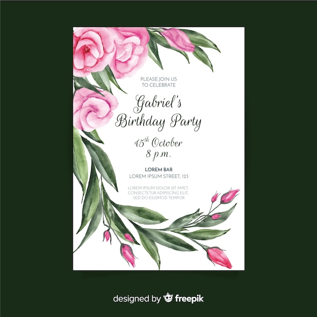 Template for birthday invitation with floral concept