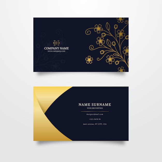Template business card golden floral