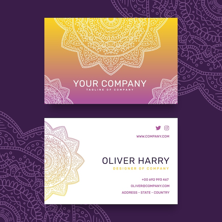 Free Vector template  business card mandala