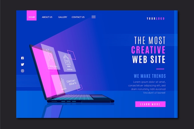 Template for business landing page with laptop