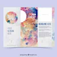 Free vector template of business trifold with watercolor stains