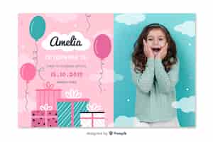 Free vector template children birthday invitation with image