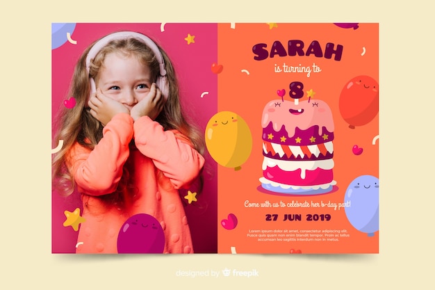 Template children birthday invitation with image