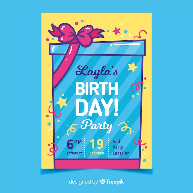 Free vector template children birthday invitation