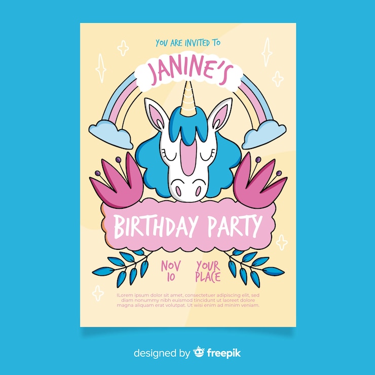Free Vector template children birthday invitation