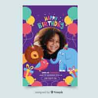Free vector template children birthday invitation