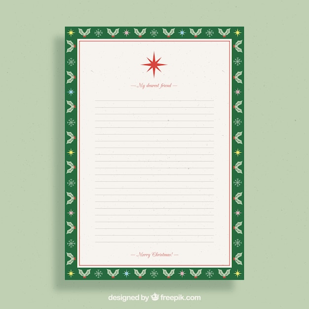 Template of a christmas letter to a friend in a green frame
