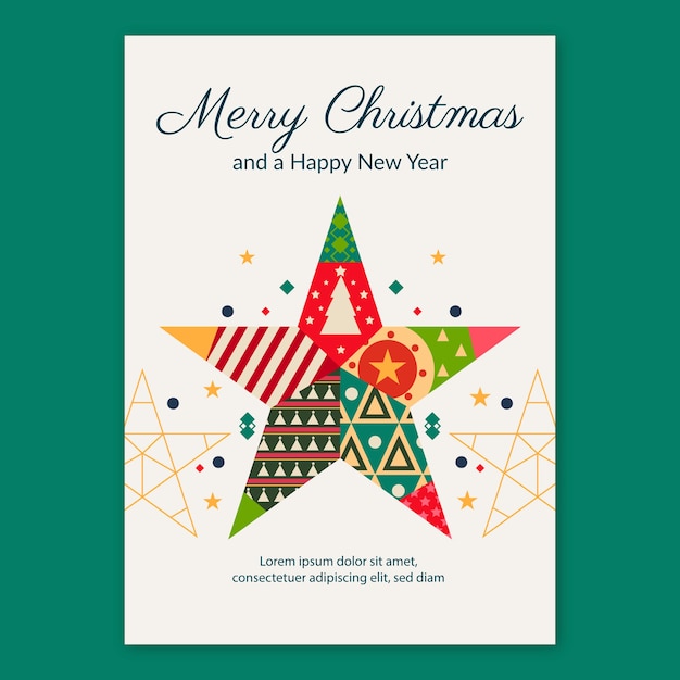 Free vector template christmas poster with geometric shapes