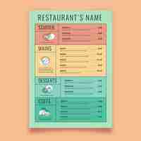 Free vector template colorful restaurant menu