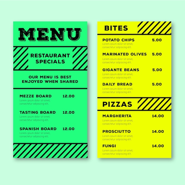 Template colorful restaurant menu