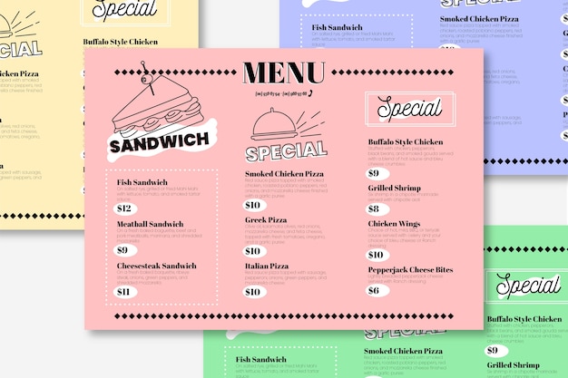 Free vector template colorful restaurant menu