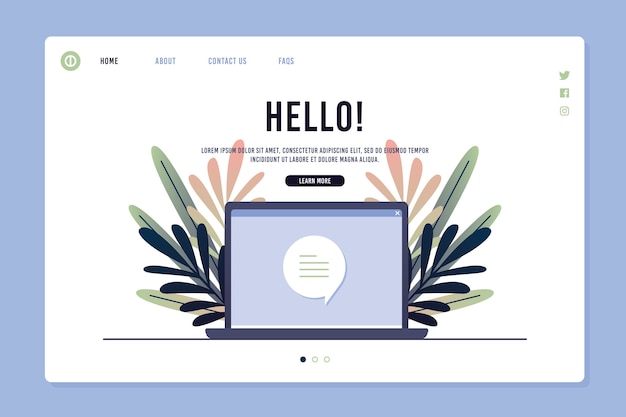 Free vector template concept for landing page with laptop