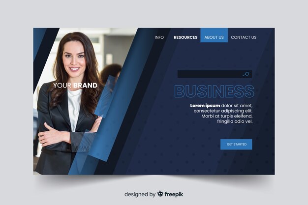 Template corporation landing page with photo