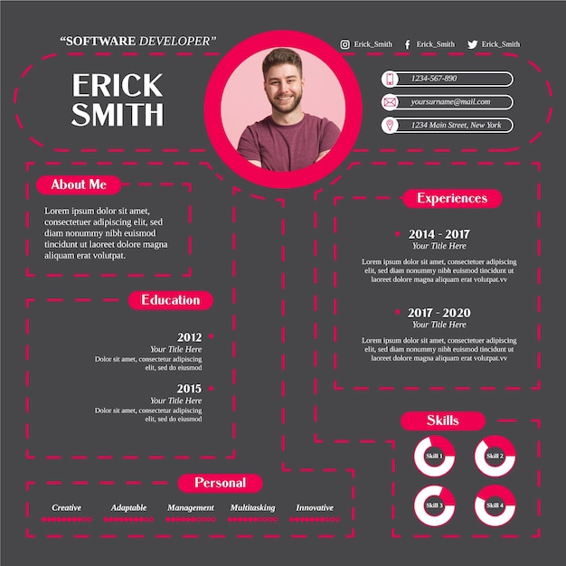 Free vector template for cv with photo