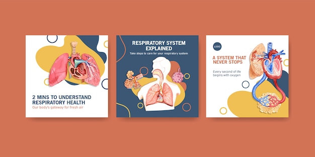 Template design ads with human anatomy of lung and respiratory Free Vector