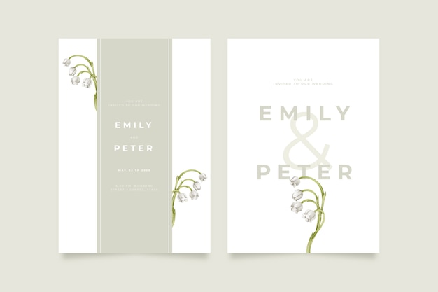 Free vector template elegant minimalistic floral wedding invitation
