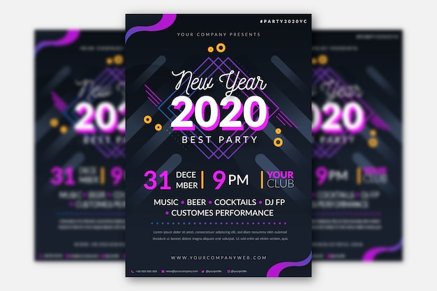 Template flat new year party flyer