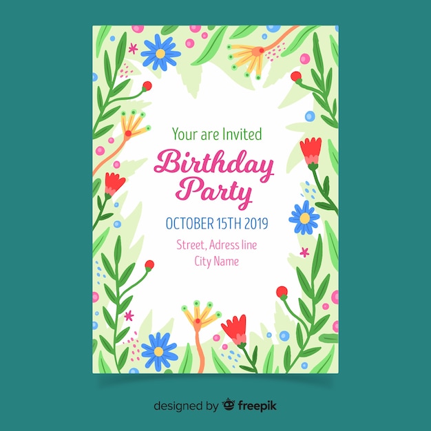 Free vector template floral birthday invitation