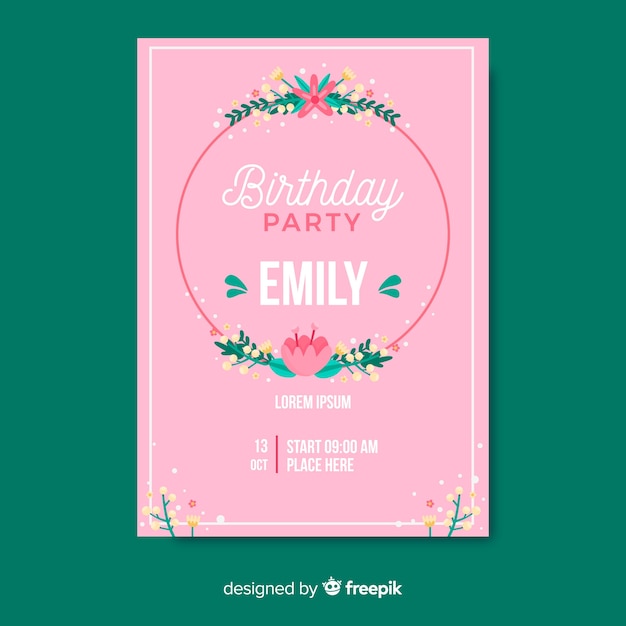 Free vector template floral birthday invitation