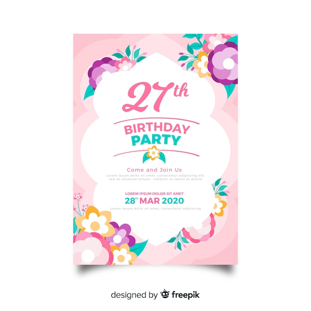 Free vector template floral birthday invitation