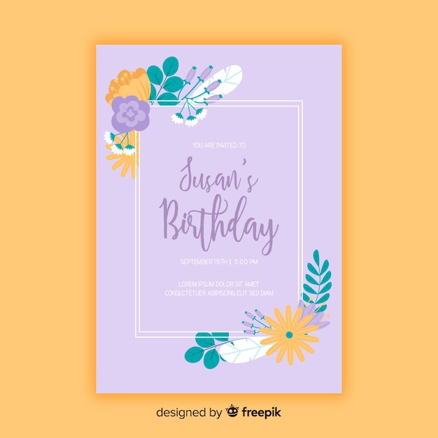 Template floral birthday invitation