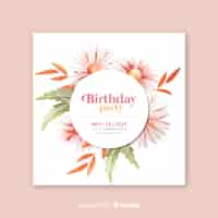 Free vector template floral birthday invitation