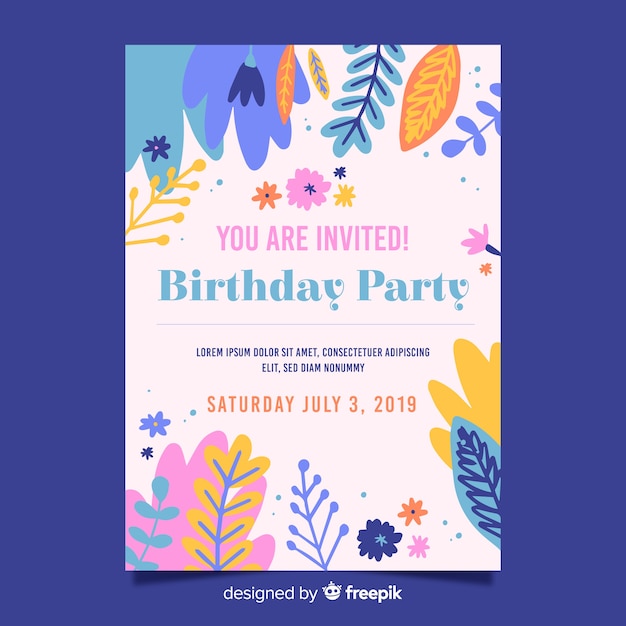 Free vector template floral birthday invitation