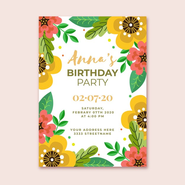 Template floral birthday invitation